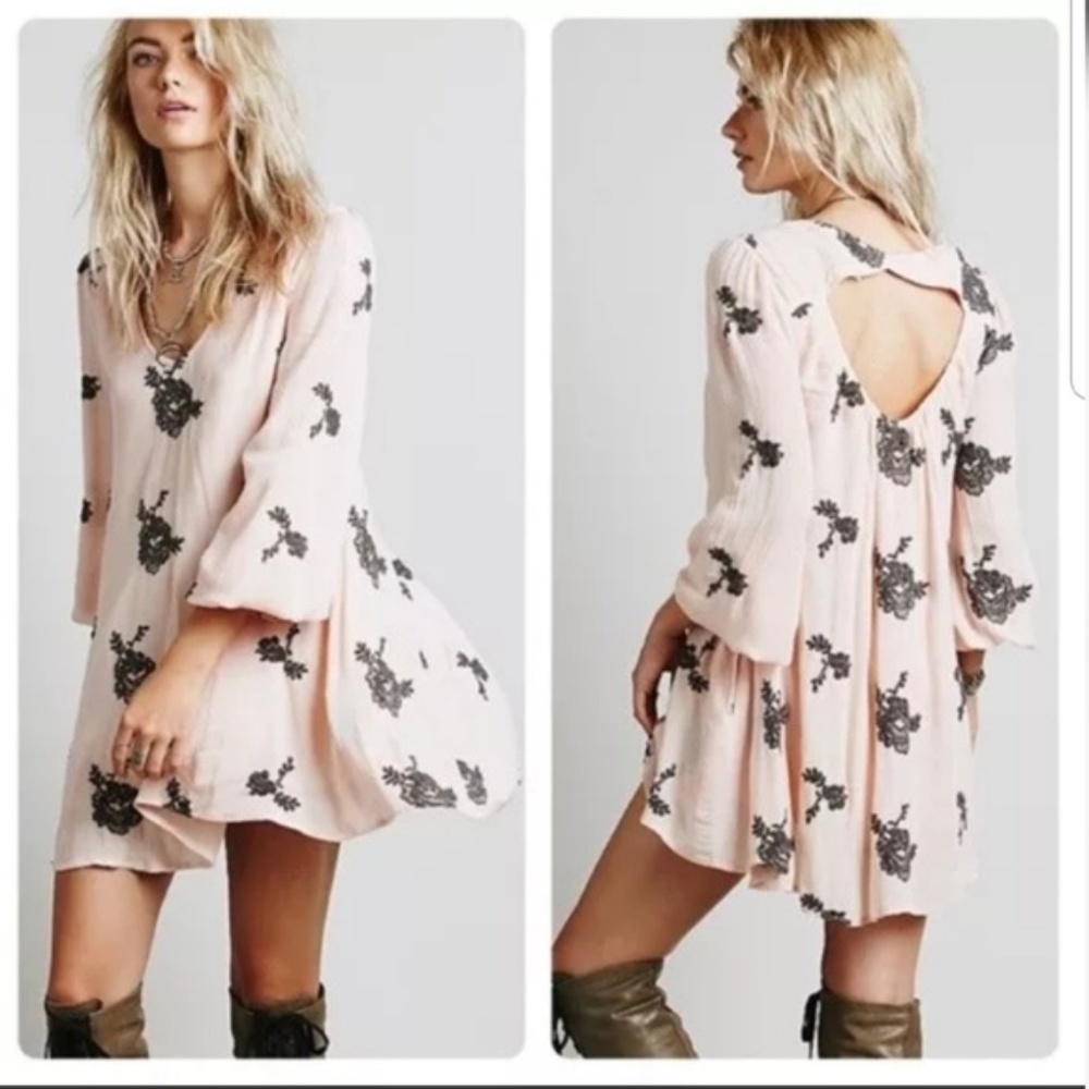 Free People Embroidered Austin Mini Dress M Pink